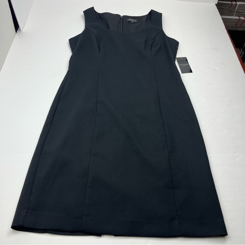 Tahari ASL Scoop Neck Sheath Sleeveless Dress Womens SZ 10 Black NEW *TINY FLAW*
